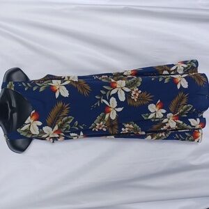Two Palms Hawaiian Dress Orchids and Ferns Blue and Cream
